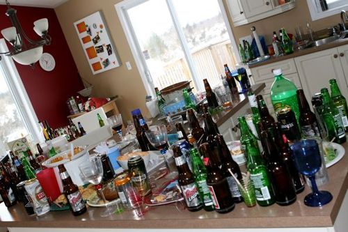 Empty beer bottles need to be cleared away before a work video call